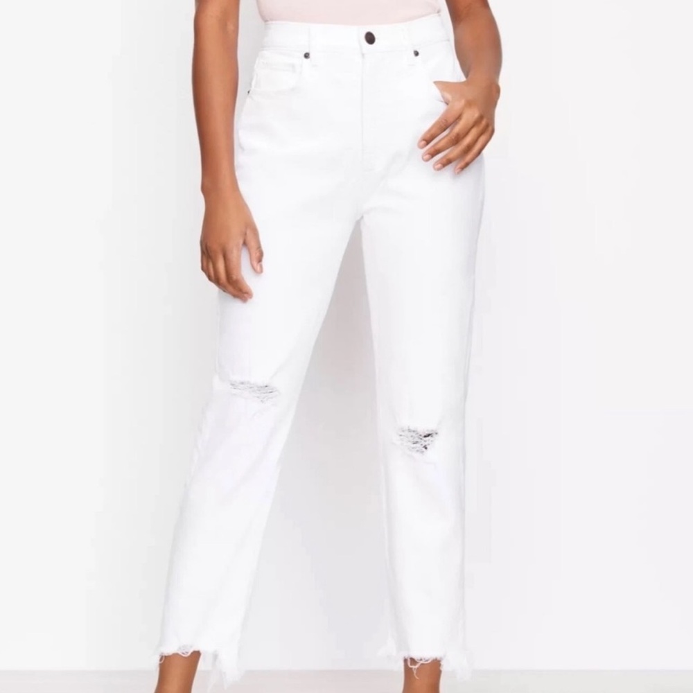 The Loft 90s High Rise Straight Distressed Jeans White